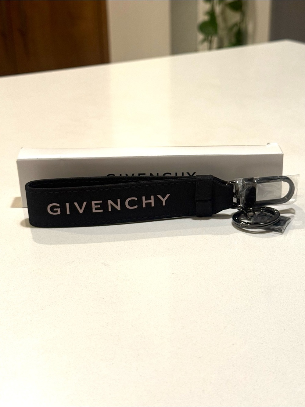 Givenchy Black Strap Key & Card Holder with Pale Pink Logo